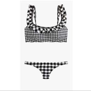 J. Crew Ruffle Gingham Bikini Set Black Ivory L